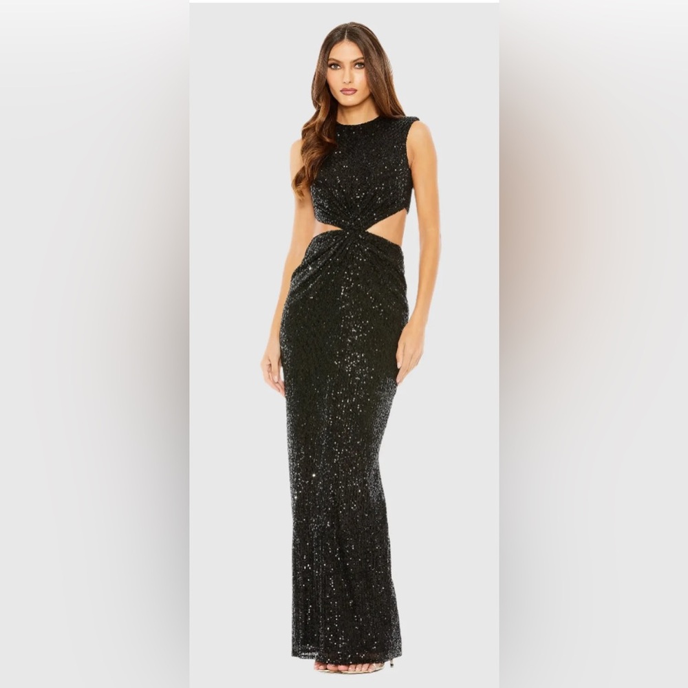 NWT Size 8 Mac Duggal Black Sequin Backless Dress